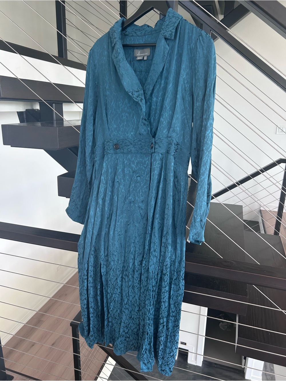 Anthropologie Jacquard Blazer Teal Blue Wrap Midi Dress Size 14